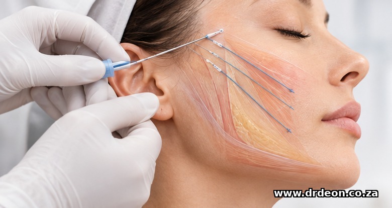 Clinical illustration: What a thread lift is anatomically — visualised for Both procedures carry real risks, and an honest comparison has to cover both.