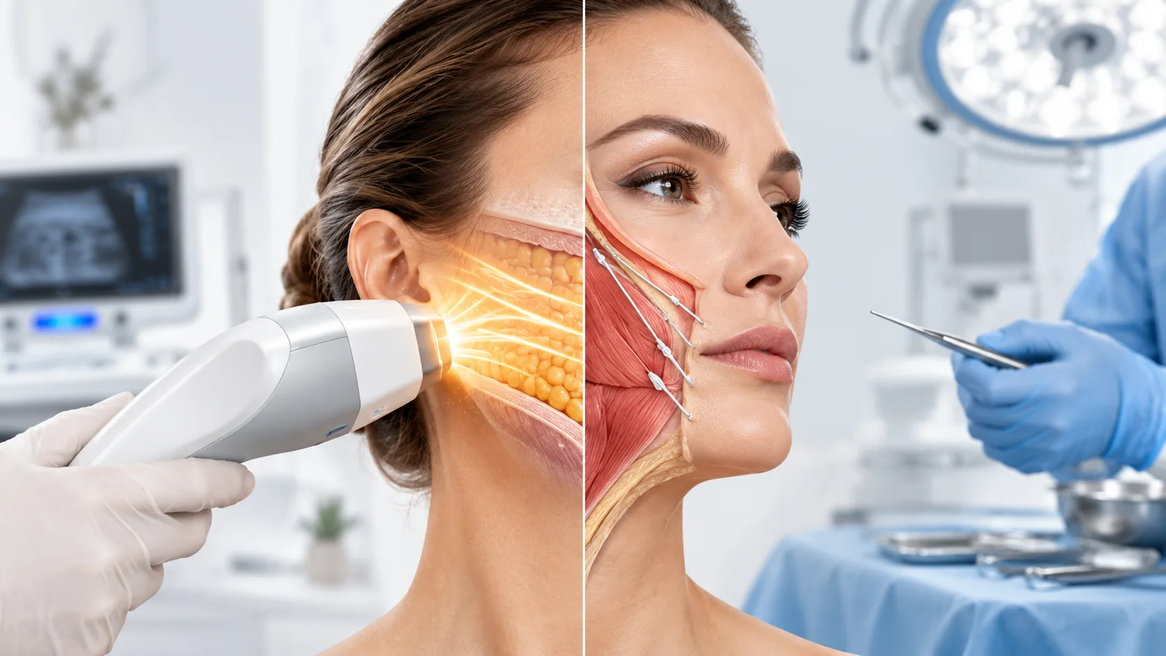 Editorial hero image for deep plane vs thread lift — visualised clinical reference